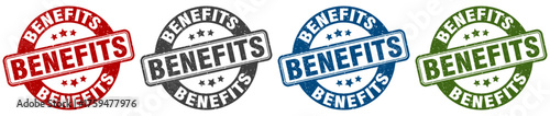 benefits stamp. benefits round stamp set isolated on white background