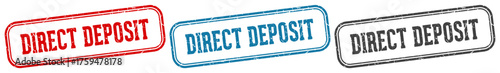 direct deposit stamp. direct deposit rectangular stamp set isolated on white background
