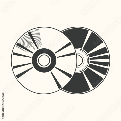 Vector art of two stylized cds or dvds with a graphic design on their surface, isolated on a light cream background