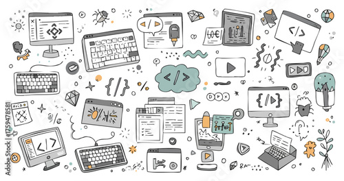 Web Development Coding Hand-Drawn Elements for Digital Design