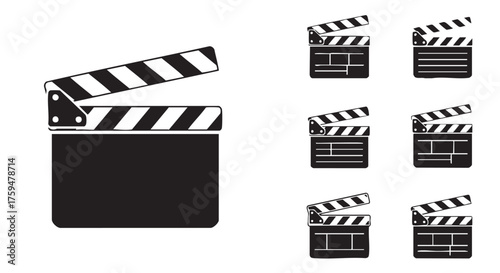 Black and White Clapperboard Illustration for Film Production and Filmmaking