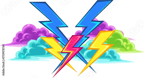 Electric Thunderstorm Vibrant Lightning Bolts and Colorful Clouds