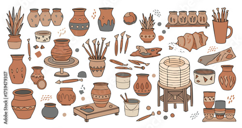 Traditional Pottery & Ceramics Craft Doodle Set
