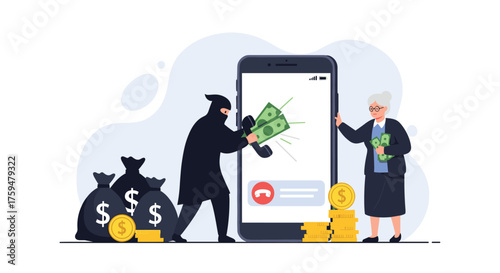 Scammer steals money from an elderly person using a mobile phone scam.