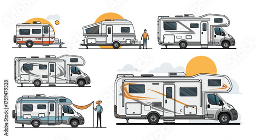 Diverse collection of recreational vehicles and campers for outdoor adventures.