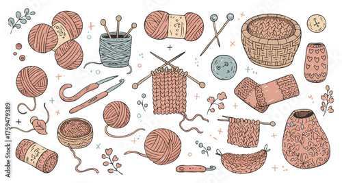 Cozy Knitting & Yarn Craft Hobby Doodle Collection