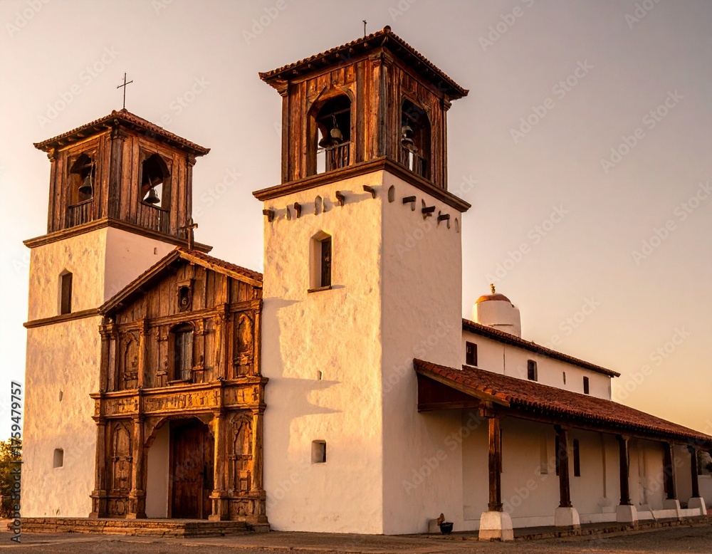 Fototapeta premium Historic Mission Church on white background