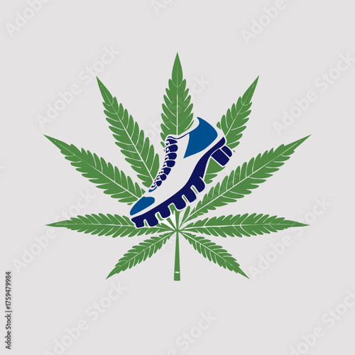 Cannabis Leaf with Running Shoe Symbolizing Athletic Performance.