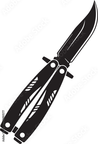 Sharp Butterfly Knife with Open Blade and Detailed Handle Design.
