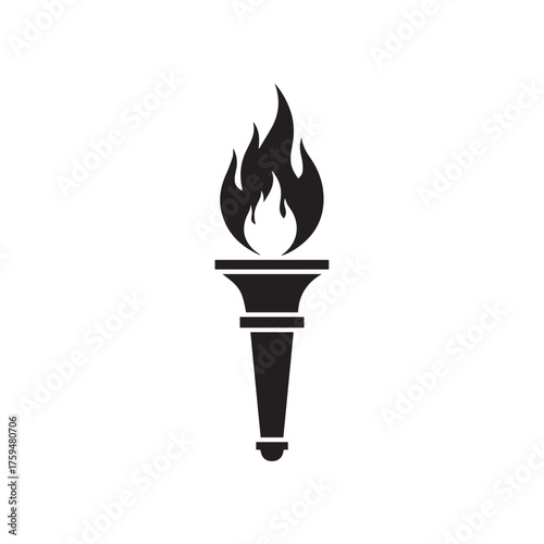 Black and white torch with a burning flame.