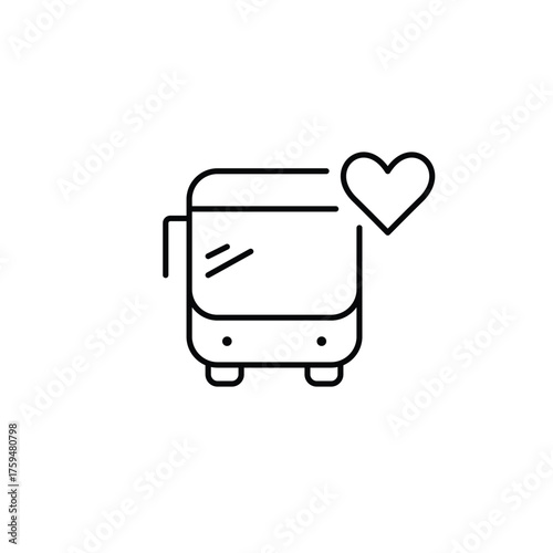 Bus and heart. Transit with care, favorite routes. Pixel perfect, editable stroke vector icon