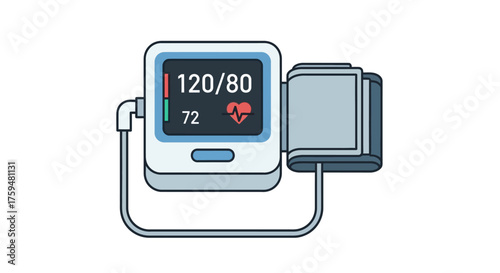 Digital sphygmomanometer displaying vital health statistics on an isolated white surface