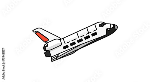 Whimsical cartoon rendition of a space shuttle taking flight against plain backdrop, a simple
