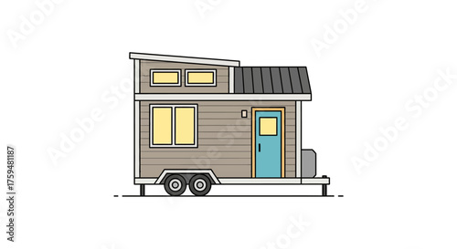 Illustration of a charming tiny house on wheels promoting minimalist and mobile living concepts