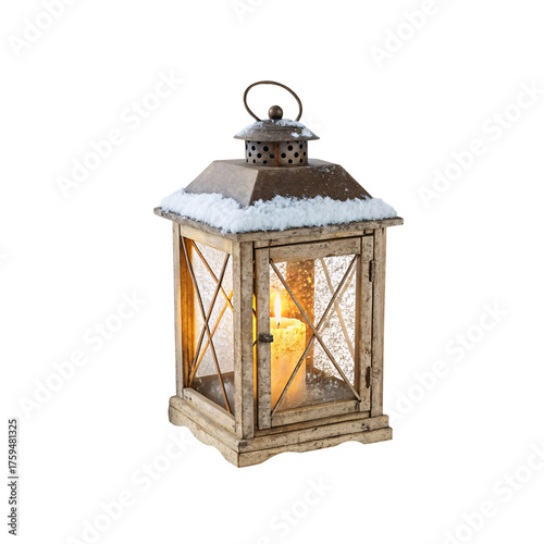 Rustic wooden lantern, winter-themed decorative lantern isolated on a transparent background, high-quality PNG perfect for Christmas designs, seasonal decorations, cozy home decor illustrations
