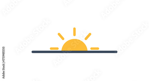 Minimalistic depiction of a sunrise with radiant beams and a serene horizon design
