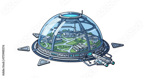 Futuristic biodome city concept with sustainable living and innovative architecture showcased in a