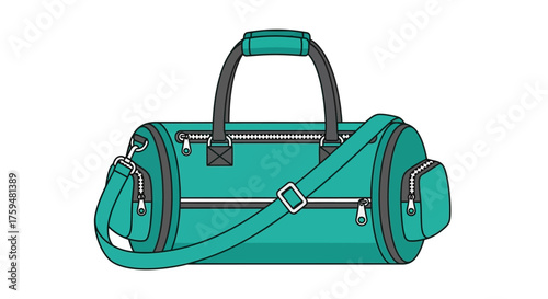 Stylized teal duffel bag with black accents ideal for gym sporting or weekend adventures