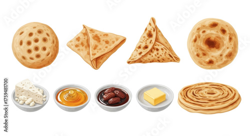Delicious Variety of Persian and Middle Eastern Bread and Pastry with Assorted Fillings and Condiments