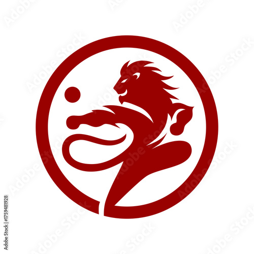 Dynamic Red Lion in Action Circle Logo