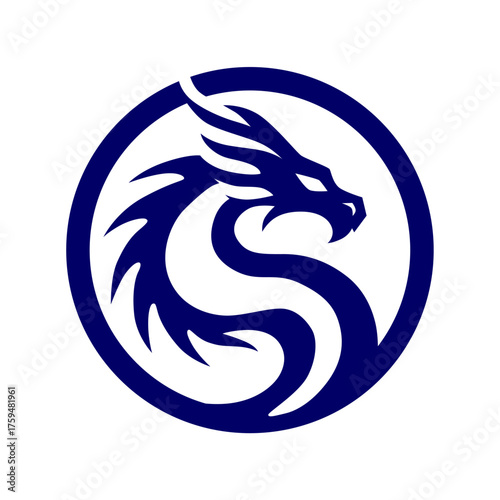 Stylized Blue Dragon Circular Logo