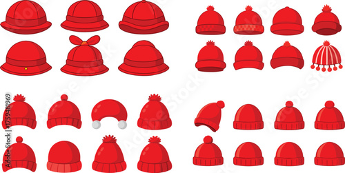 Collection of Cartoon Red Hats and Beanies for Winter Wear