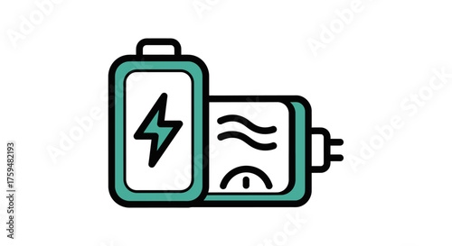 Digital illustration displaying battery and charging indicator representing energy solutions