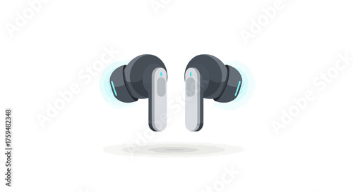 Sleek wireless earbuds floating on a white surface creating a sense of weightless audio technology