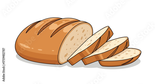 Fresh baked loaf illustration with detailed crust and soft slices ideal for culinary themes