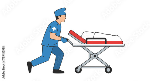 Urgent medical transport: a health professional rushes patient on a gurney in critical care