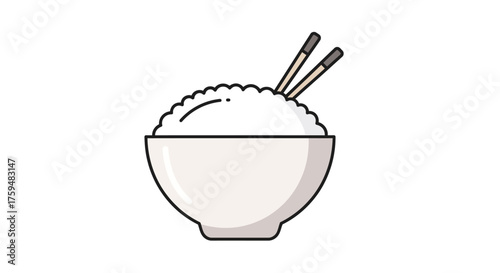 Illustration of a steamy bowl of rice with chopsticks for an appetizing presentation