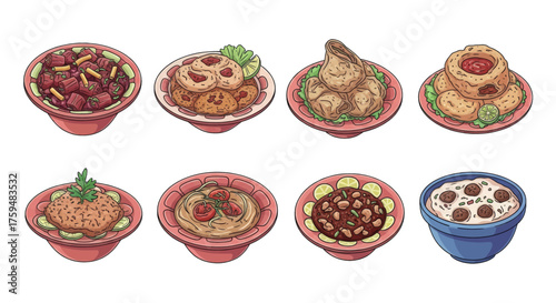 A delicious assortment of traditional Indonesian food dishes, presented in colorful bowls and plates