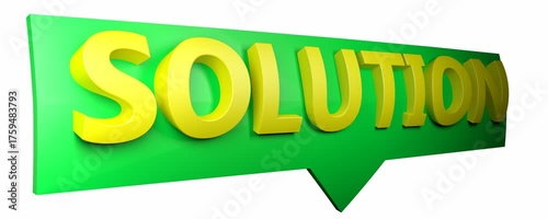 solution yellow write on green comics with arrow to down, isolated on white background