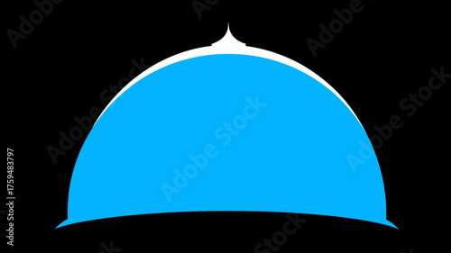 Stylized blue dome with elegant white finial and subtle base details on a stark black background, abstract architectural element