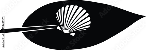 Vector Scallop shell on leaf symbolic pilgrim badge silhouette illustration