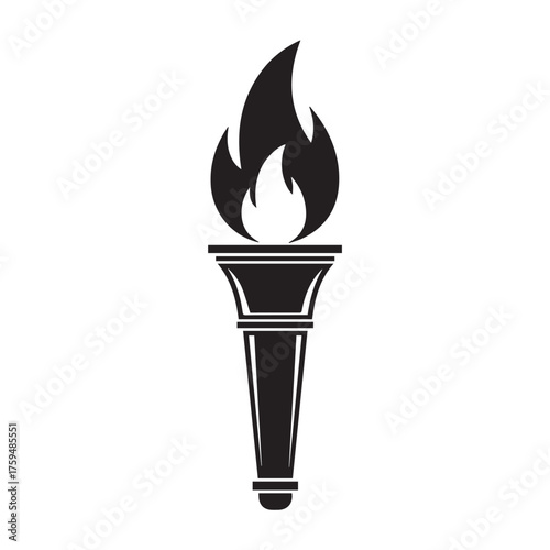 Black and white illustration of a flaming torch.