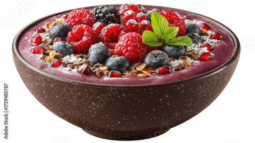 acai bowl with toppings isolated on white 