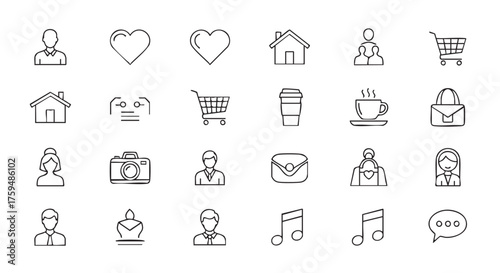 Collection of social media icons in a minimalist line art style