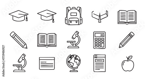 Education and Learning Icon Set in Black and White Vector Art