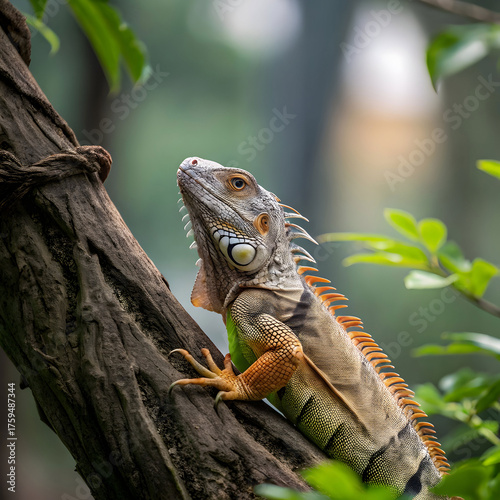 selective focus shot of iguana on the tree