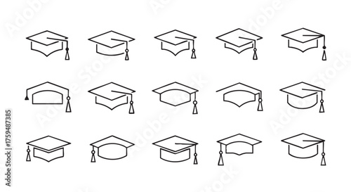 Graduation Cap Icon Set for Academic Achievement and Educational Success