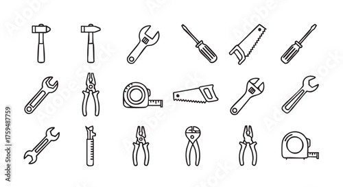 Hand tools outline set of various equipment for repair work