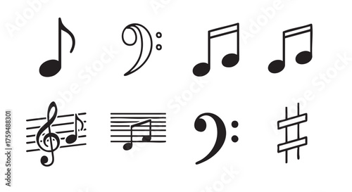 Music notes and clefs symbols on white background for creative design