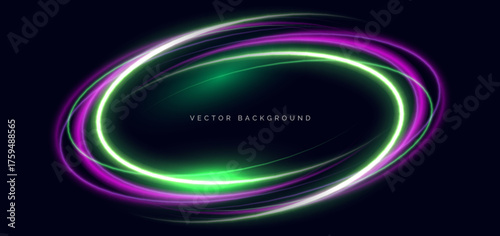Glowing green and pink ring overlapping on dark background.