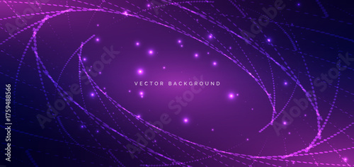 Futuristic swril technology Background with dotted purple and blue element glowing and blur.