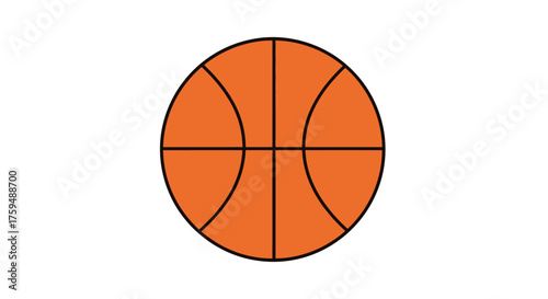 Basketball artwork showing an orange colored basketball with black line designs isolated on a