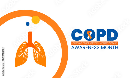 COPD Awareness Month Poster Banner and Background Abstract Design Template with Lungs and Medical Illustration for Respiratory Health Education Health Awareness and Prevention Campaign