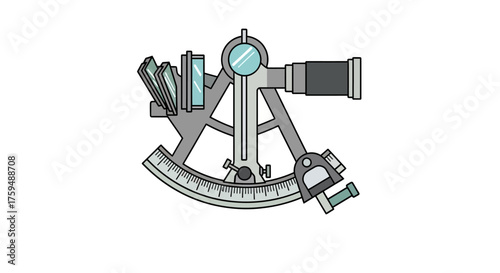Illustrated sextant navigation tool against a white background displaying maritime precision