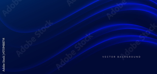 Abstract modern geometric blue glowing curve lines on dark blue background