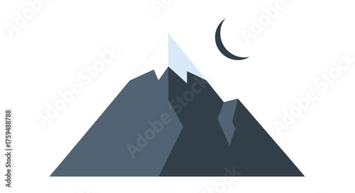 Minimalist mountain peak landscape with moon, design element for adventure and nature themed